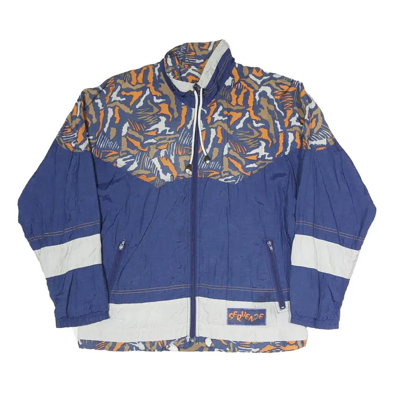 Sequence Mens Blue & Beige Crazy Pattern Outdoor Jacket M Polyester Blend Woven 1