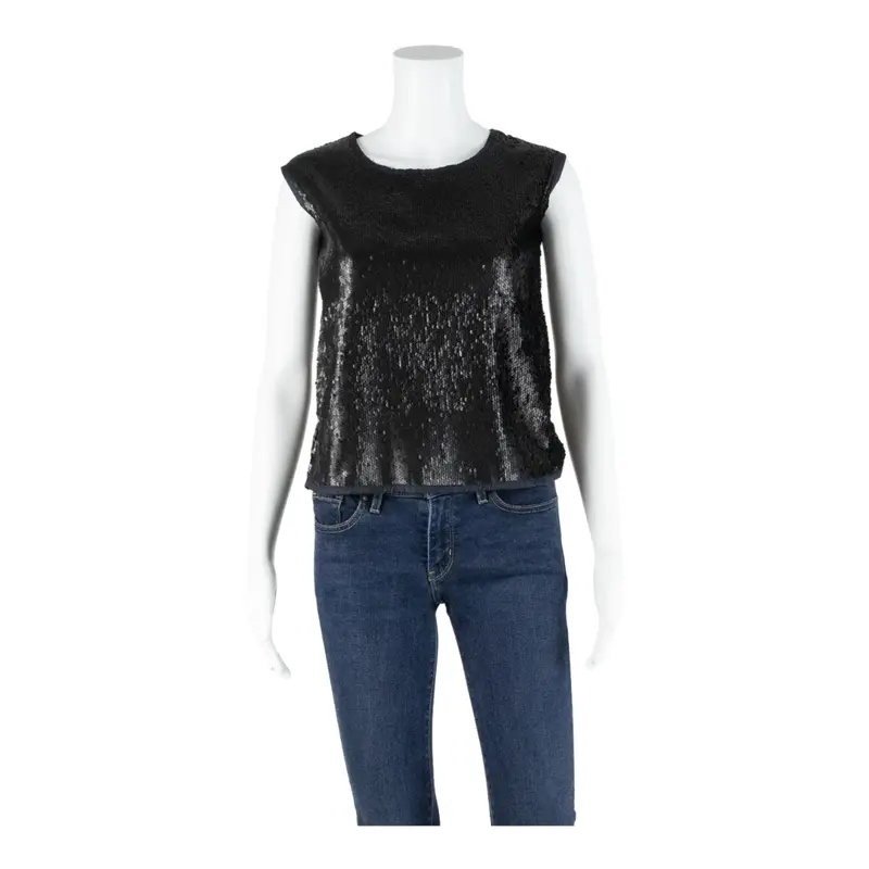 Sequins Womens Vest Blue Sleeveless S 1