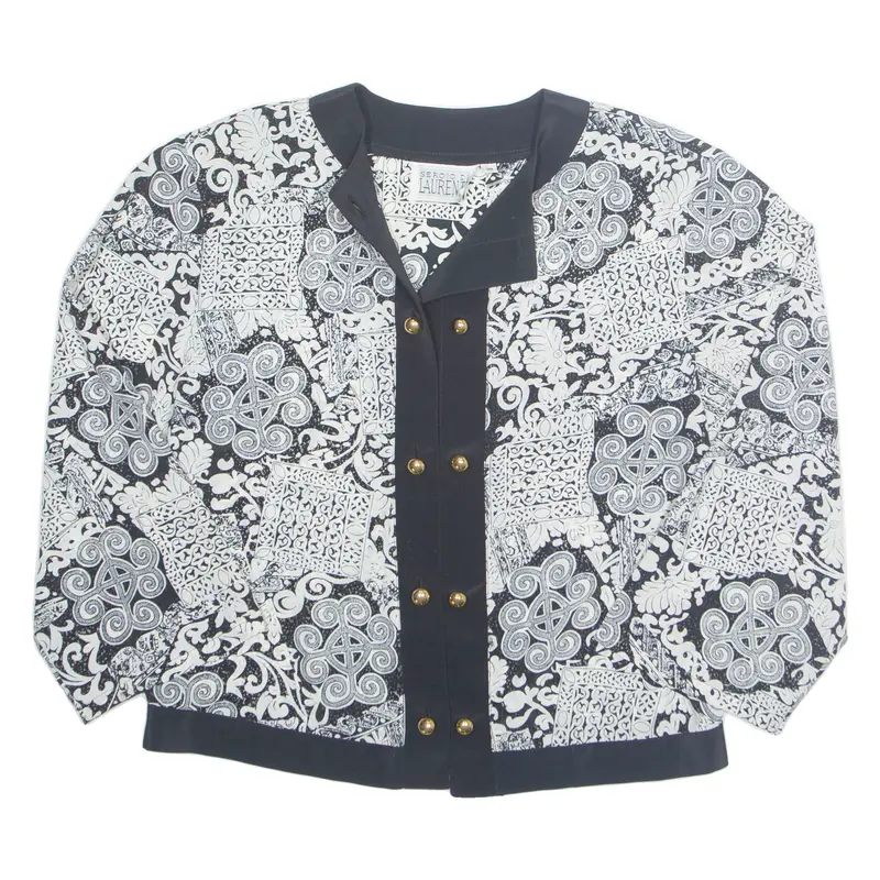 Sergio Di Laurent Womens Printed Blouse White Long Sleeve Crazy Pattern M 1