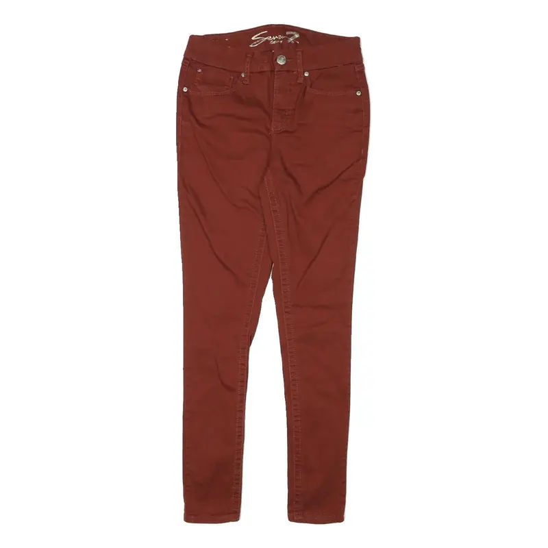 Seven7 Womens Slim Rust Brown Cotton Blend Slim Trousers W26 L28 1