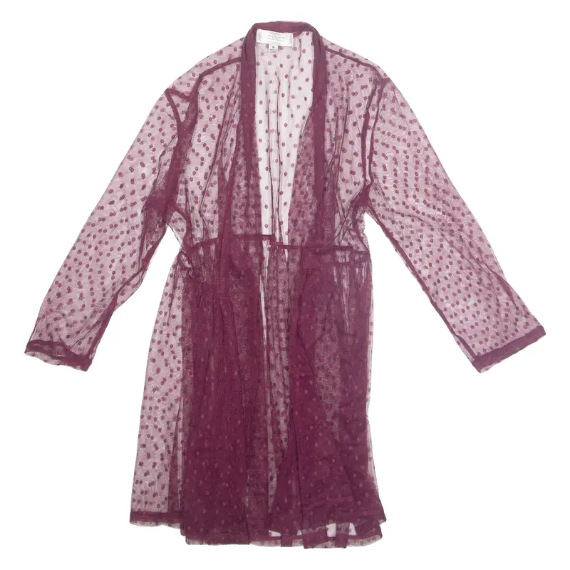 Shannon Ford New York Sheer Womens Kimono Blouse Purple 3/4 Sleeve Spotted M 1