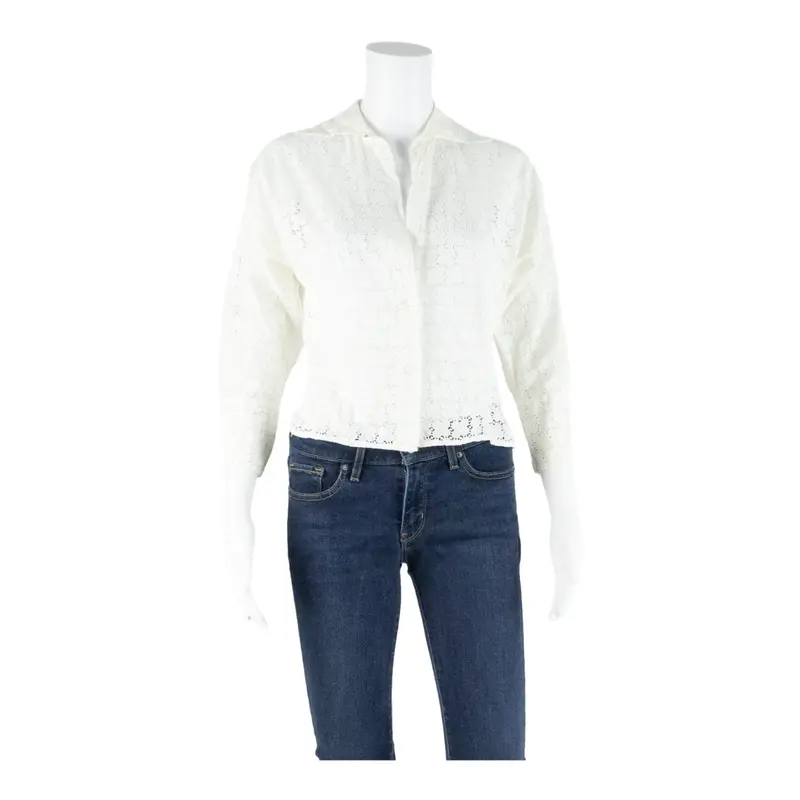Sheer Womens Blouse White Long Sleeve S 1