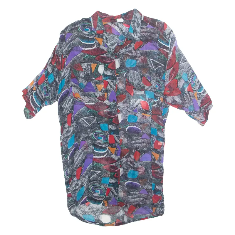 Sheer Womens Kimono Blouse Purple V-Neck Crazy Pattern One Size 1