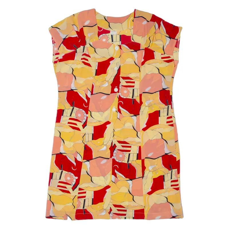 Sheer Womens Shift Dress Yellow 90S Crazy Pattern Sleeveless Midi L 1