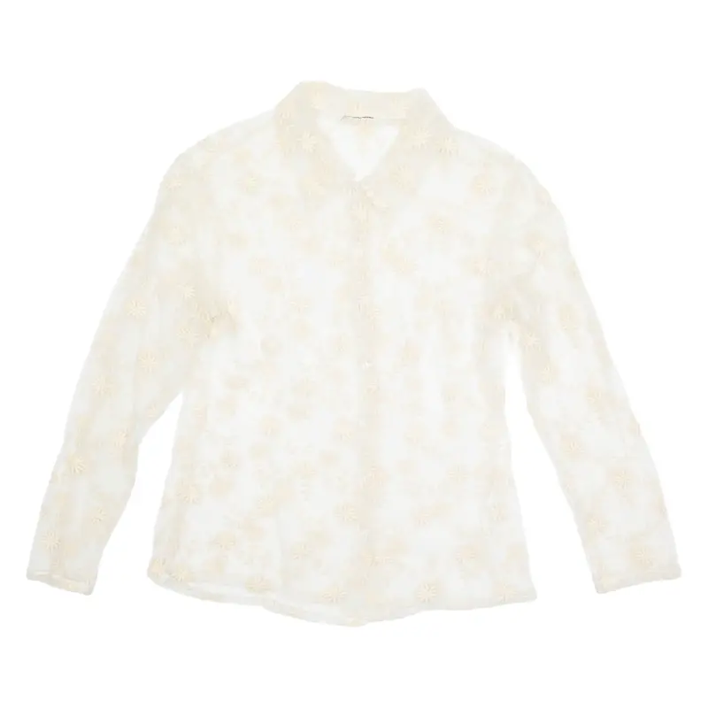 Sheer Womens Shirt White Long Sleeve Floral S 1