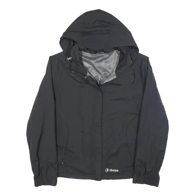 Sherpa Womens Black Outdoor Jacket L Polyester Zip Hooded Plain Lightweight 1