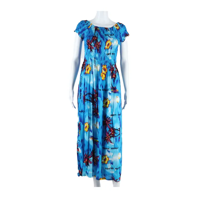 Shoreline Cayman Islands Stretch Womens A-Line Dress Blue Floral Long S 1