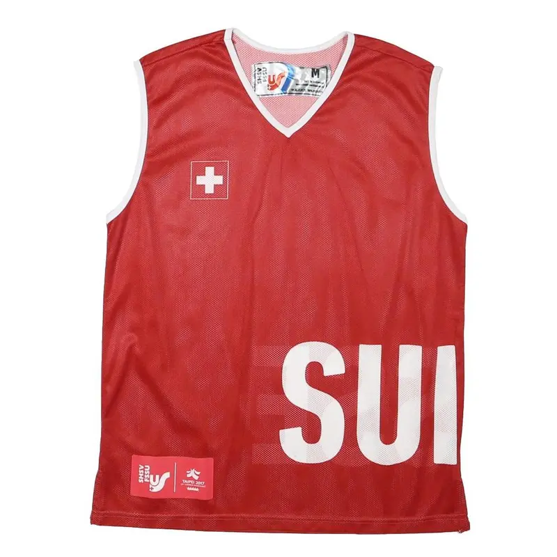 Shsv Fssu Mens Red White Sleeveless V-Neck Graphic Polyester Blend T-Shirt M 1