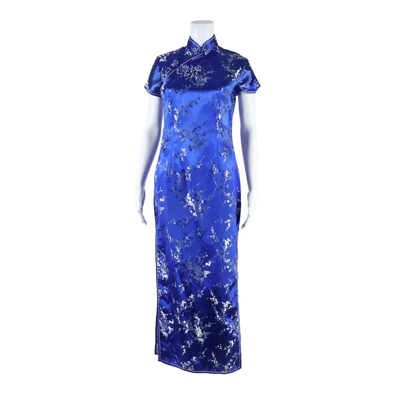 Side Slits Womens Pencil Dress Blue Floral Short Sleeve Short Xs 1