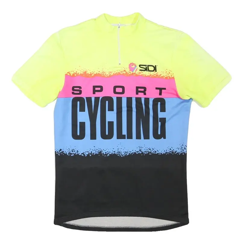 Sidil Mens Yellow & Pink & Blue Cycling Sport T-Shirt M Short Sleeve Zip Neck 1
