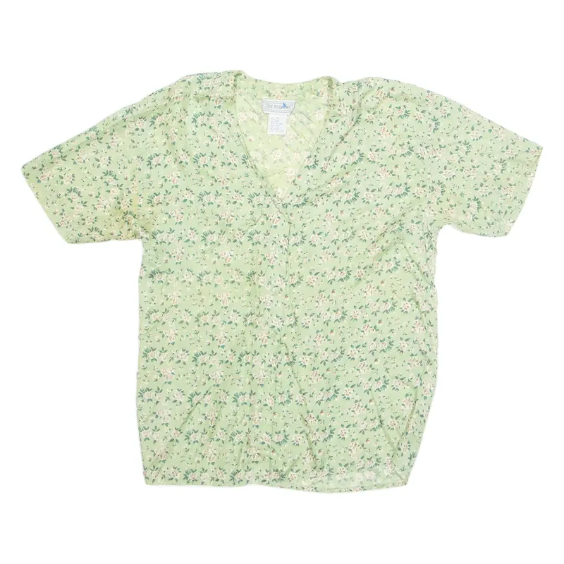 Silk Touch Womens Printed Top Green V-Neck Silk Floral M 1