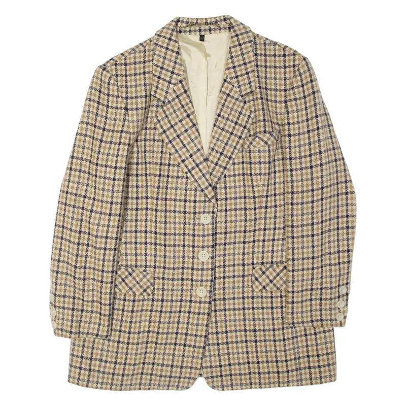 Sixth Sense Womens Blazer Jacket Beige Wool Plaid M 1