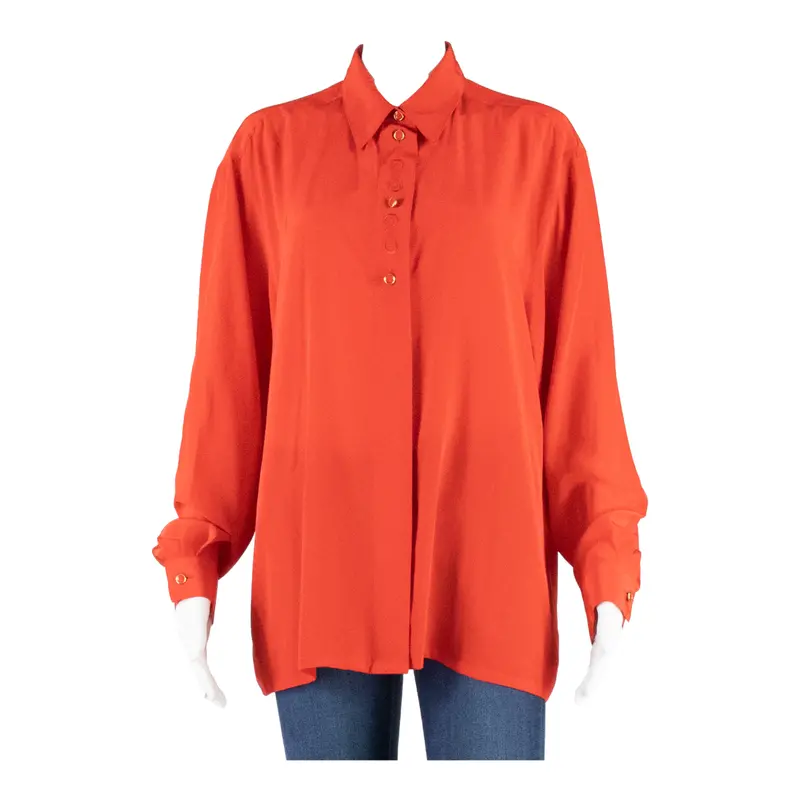 Sixth Sense Womens Shirt Blouse Red Collared Long Sleeve L 1