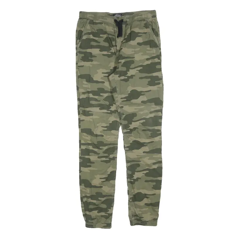 Skate Nation Mens Cotton Blend Green Camouflage Slim Drawstring Trousers W32 L32 1