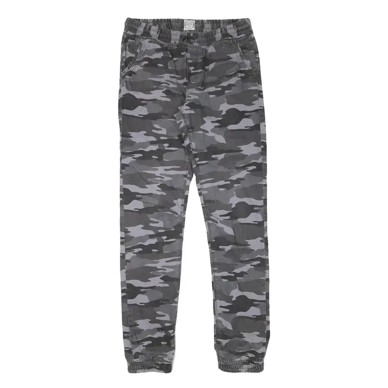 Skate Nation Mens Cotton Blend Grey & Black Camouflage Slim Drawstring Trousers 1