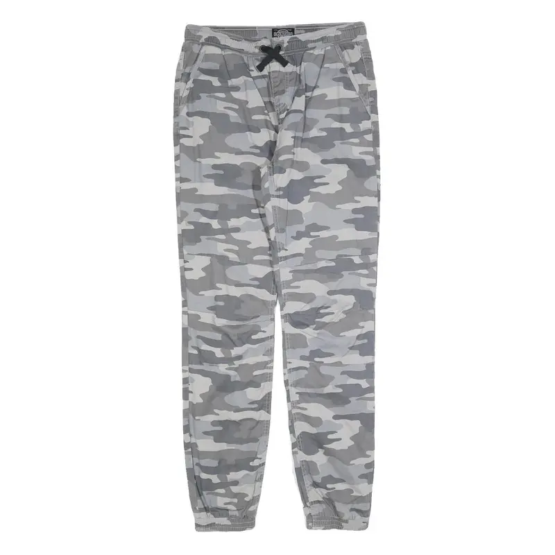 Skate Nation Mens Cotton Blend Grey Camouflage Slim Drawstring Trousers W30 L32 1