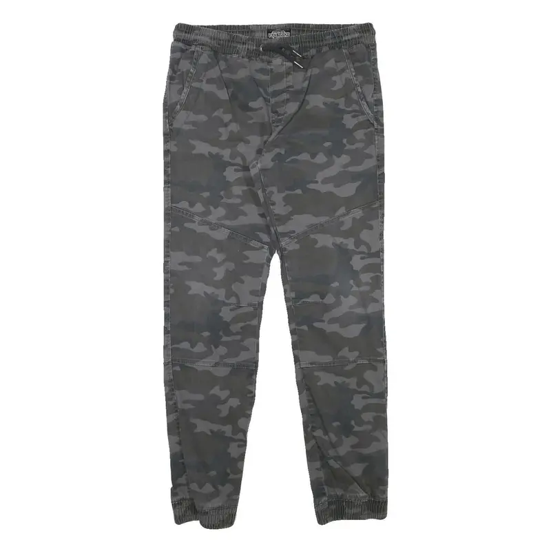 Skate Nation Mens Slim Drawstring Cotton Blend Grey Camouflage Trousers W29 L28 1