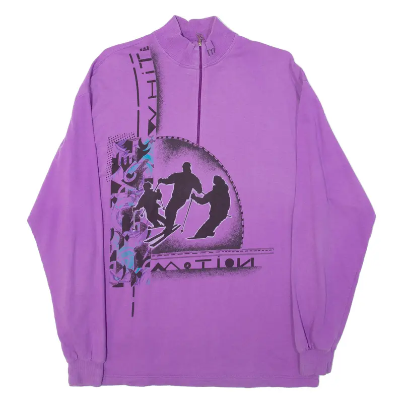 Ski Mens T-Shirt Purple Long Sleeve 1/4 Zip L 1