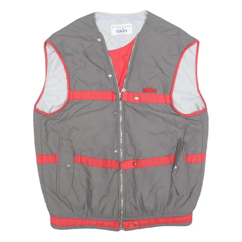 Skin Womens Grey & Red Sleeveless Jacket M Polyester Blend Zip Sportswear Vest 1