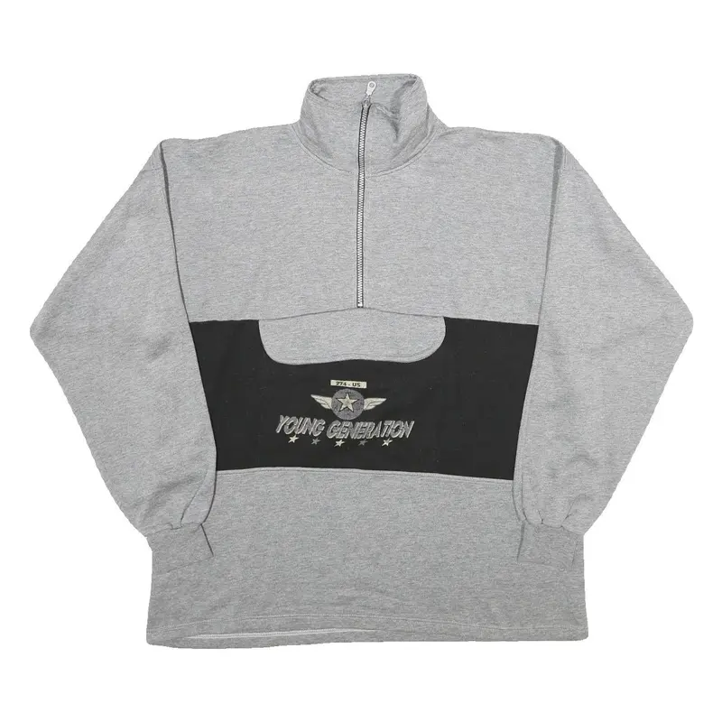 Skipper Mens Grey & Black Young Generation Half Zip Sweatshirt Xl Cotton Blend 1