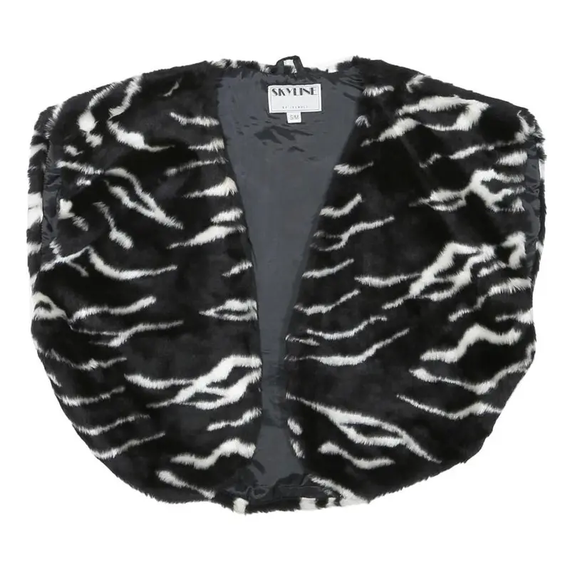 Skyline Womens Black & White Zebra Print Jacket S Polyester Blend Faux Fur 1