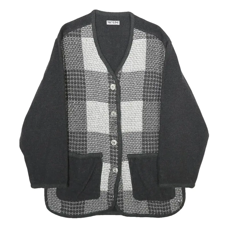 Skyline Womens Grey Wool Blend Button Jacket M Check Pattern Casual Outerwear 1