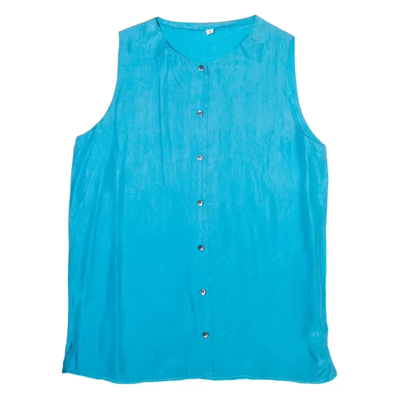 Sleeveless Womens Shirt Vest Blue V-Neck Strapless Faux Silk M 1