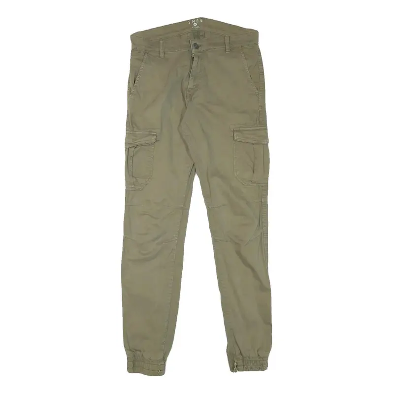 Smog Mens Beige Slim Skinny Cotton Blend Woven Trousers W30 L32 Casual Utility 1