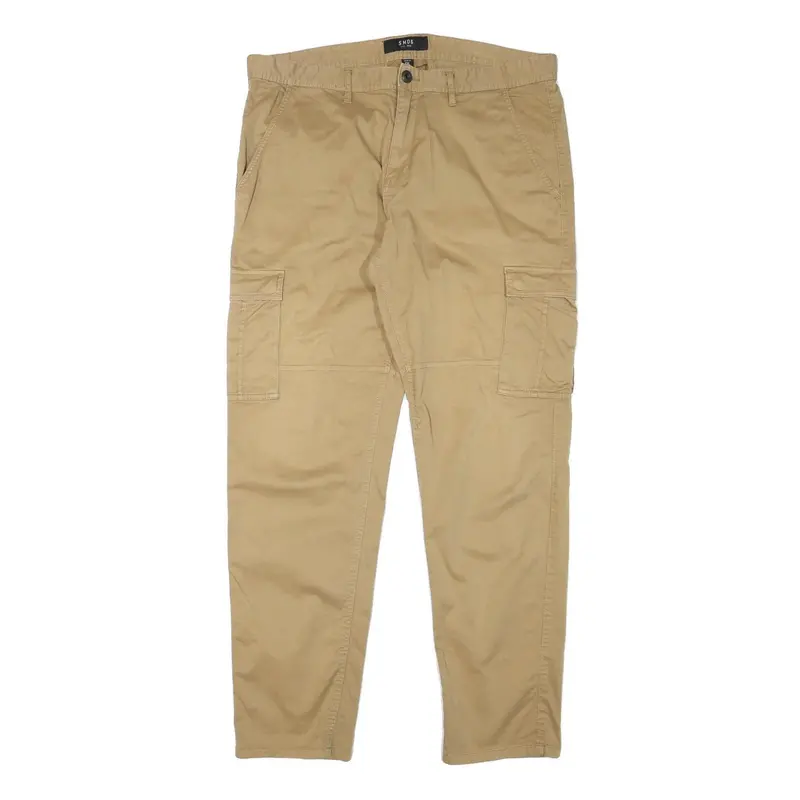 Smog Mens Cotton Blend Relaxed Beige Cargo Trousers W38 L32 Casual Zip Closure 1
