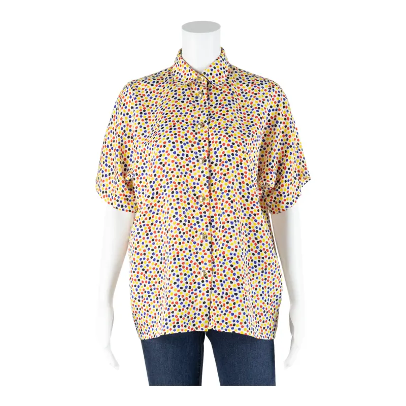 Solange Mondor Womens Printed Shirt Red Collared Spotted S 1
