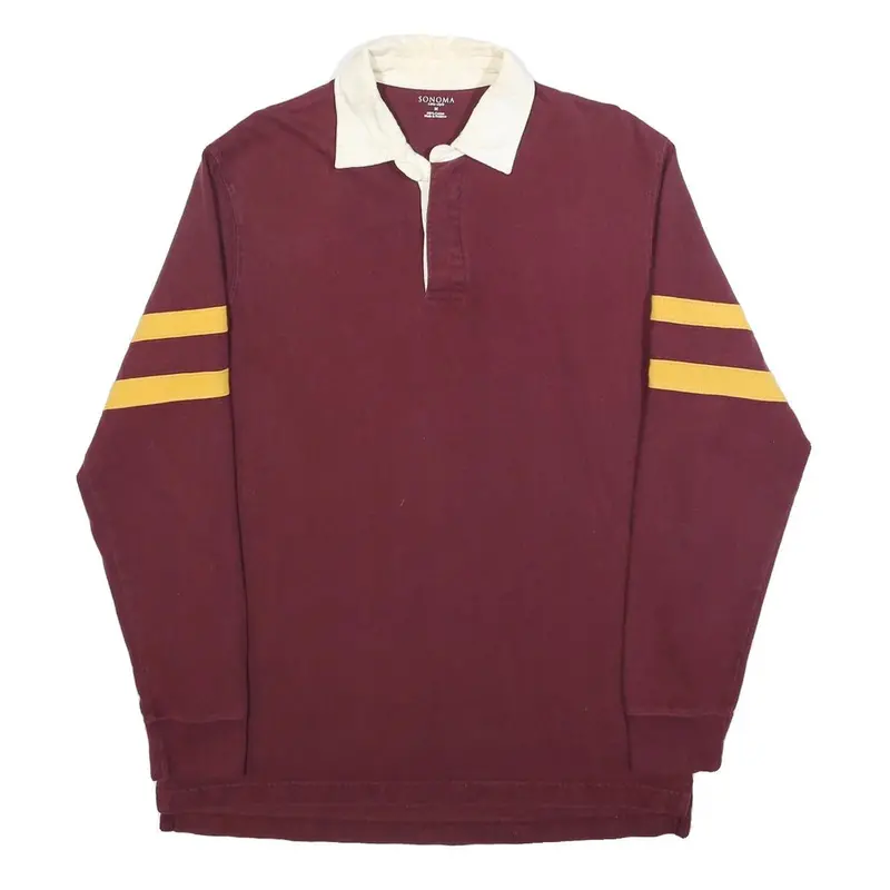 Sonoma Mens Maroon & Yellow Long Sleeve Rugby Style Polo Shirt M Cotton Blend 1