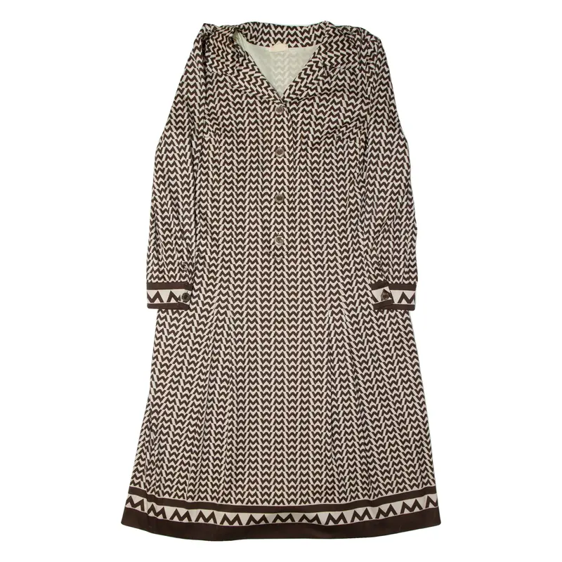 Sora Stretch Womens A-Line Dress Brown 90S Crazy Pattern Midi L 1