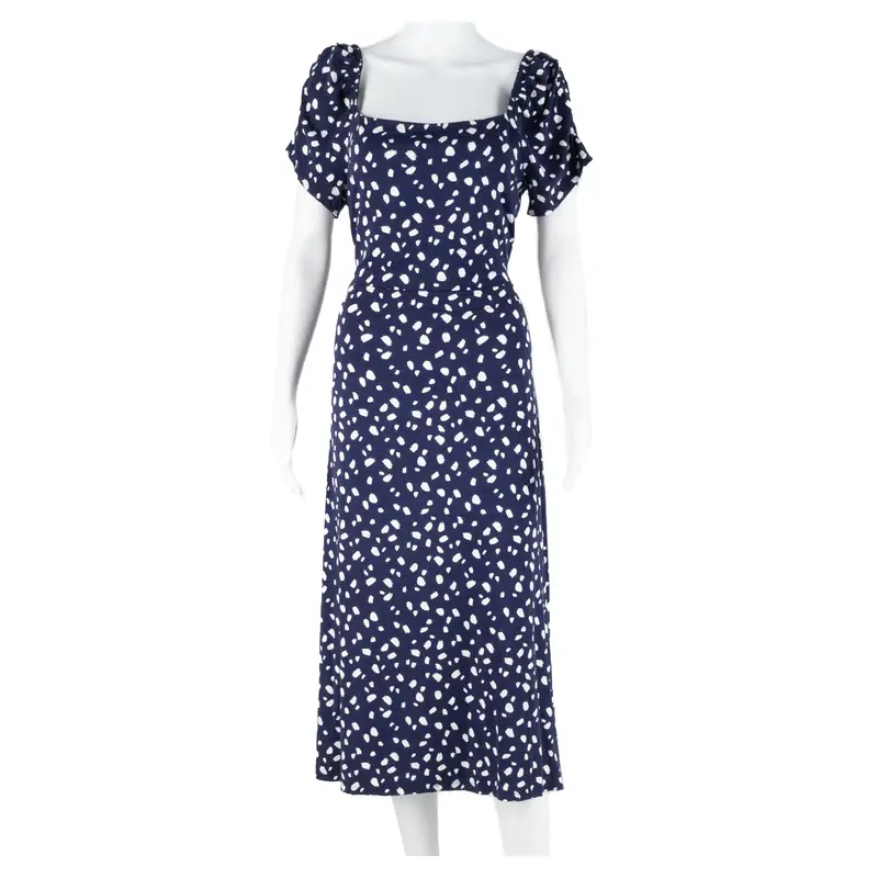 Sosandar Womens Day Dress Blue Viscose Spotted Short Sleeve Knee Length Xl 1