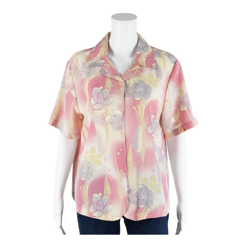 Southern Lady Womens Blouse Shirt Pink Collared Floral M 1