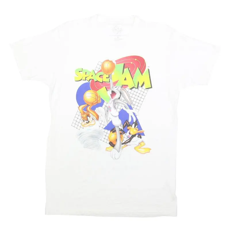 Space Jam Mens White Cotton Graphic T-Shirt M Short Sleeve Crew Neck Cartoon 1