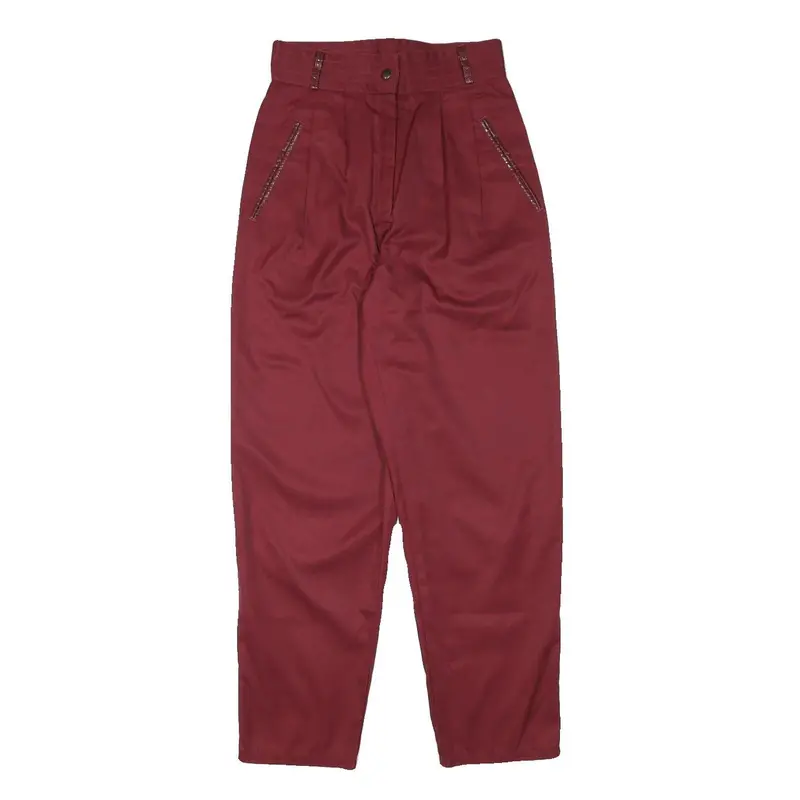 Spengler Womens Cotton Blend Maroon Relaxed Tapered Trousers W25 L27 Stylish 1