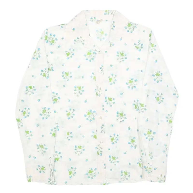 Sperla Womens White Printed Shirt Long Sleeve Button Neck M Floral Pattern 1
