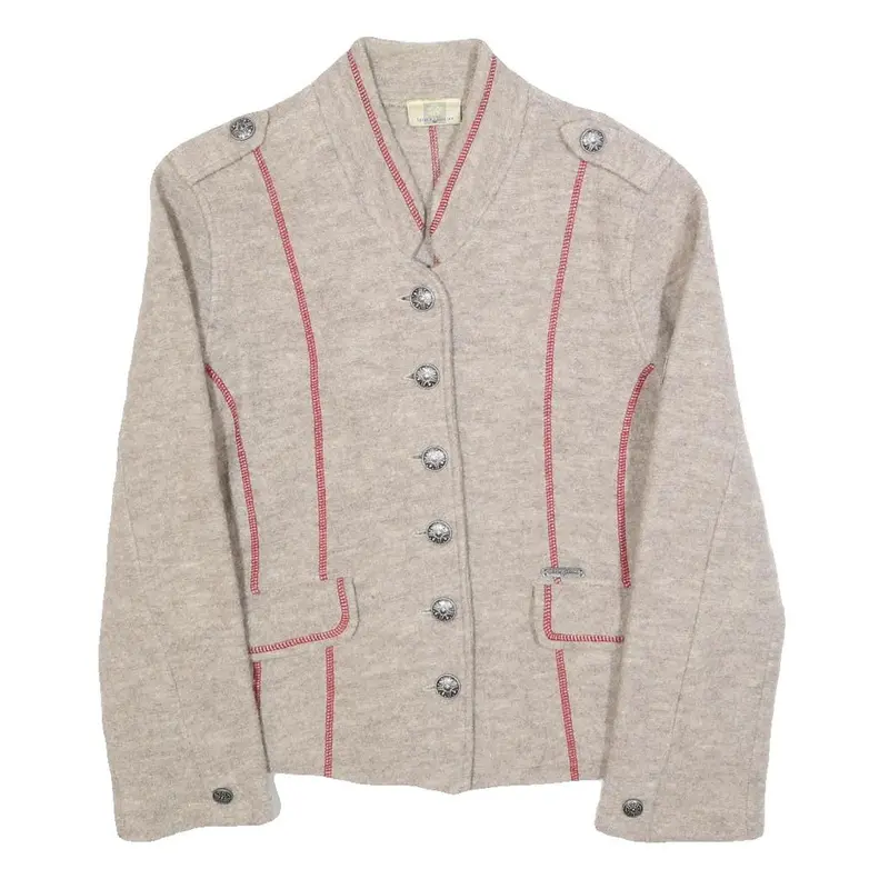 Spieth & Wensky Womens Beige Wool Button Jacket Uk 12 Plain Classic Tailored 1