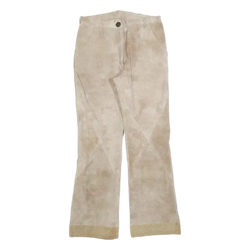 Spieth & Wensky Womens Leather Beige Regular Fit Straight Leg Trousers W30 L32 1