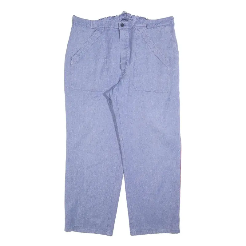 Spilag Mens Cotton Blue Relaxed Straight Leg Trousers W40 L30 Casual Button 1