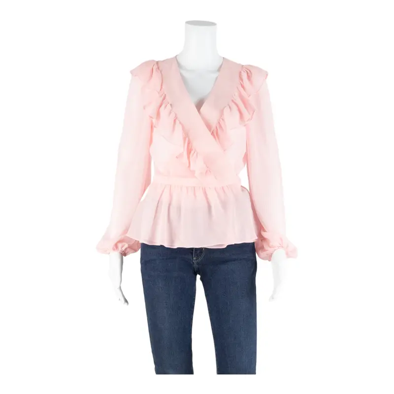 Spirit & Grace The Etoile Sheer Womens Wrap Blouse Pink V-Neck Long Sleeve S 1