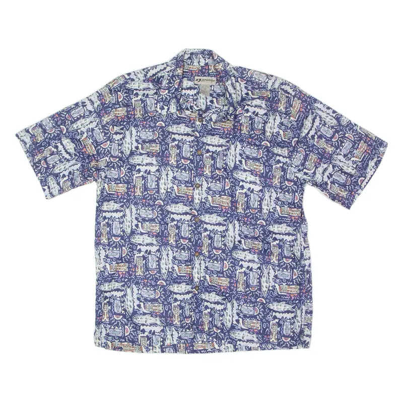 Sportif Mens Hawaiian Shirt Blue Crazy Pattern Short Sleeve M 1