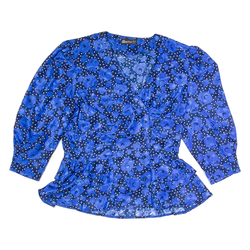 Sporting Dress Womens Printed Blouse Blue V-Neck Puff Sleeve Floral Uk 14 1