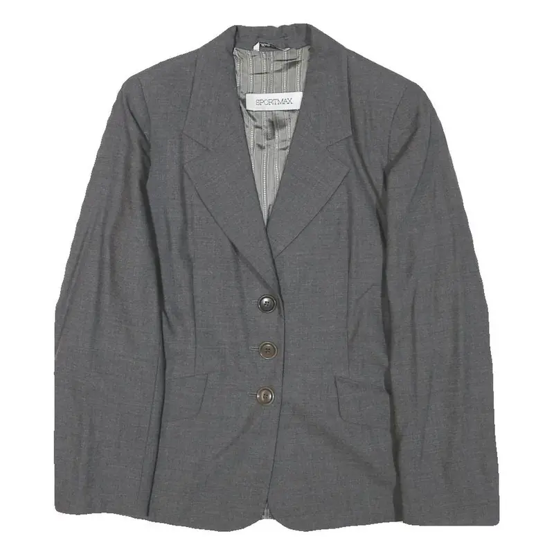 Sportmax Womens Grey Wool Blazer Jacket M Woven Tailored Button Closure 1