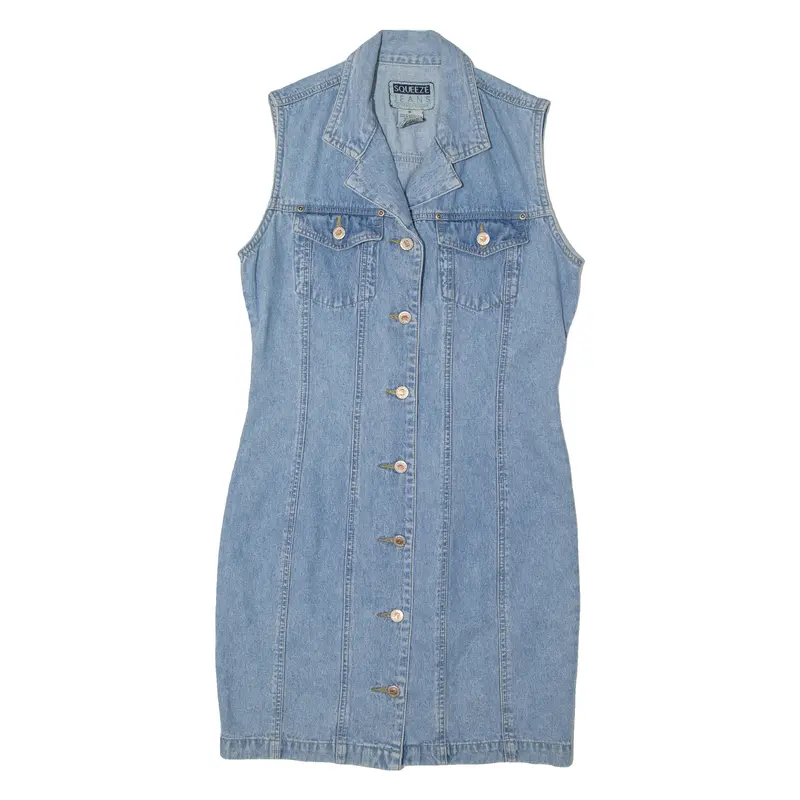 Squeeze Jeans Womens Shift Dress Blue Denim 90S Sleeveless Midi M 1