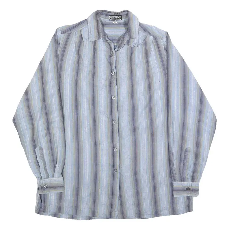 Ssh Womens Blue White Stripe Cotton Shirt L Casual Long Sleeve Button Up 1