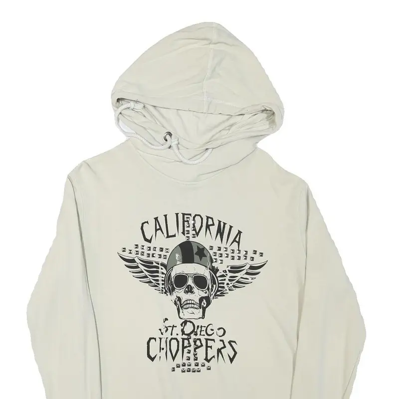 St Diego Womens Cream California Choppers Cotton Blend Hoodie M Skull Print 2