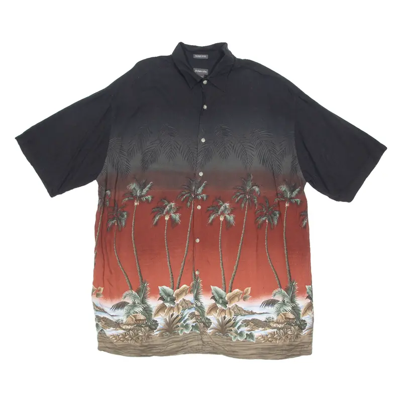 St. John's Bay Island Style Tall Mens Hawaiian Shirt Black Floral Xl 1