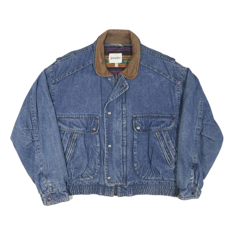 St Johns Bay Mens Blue Denim Jacket Xl Cotton Blend Casual Outerwear Zip 1