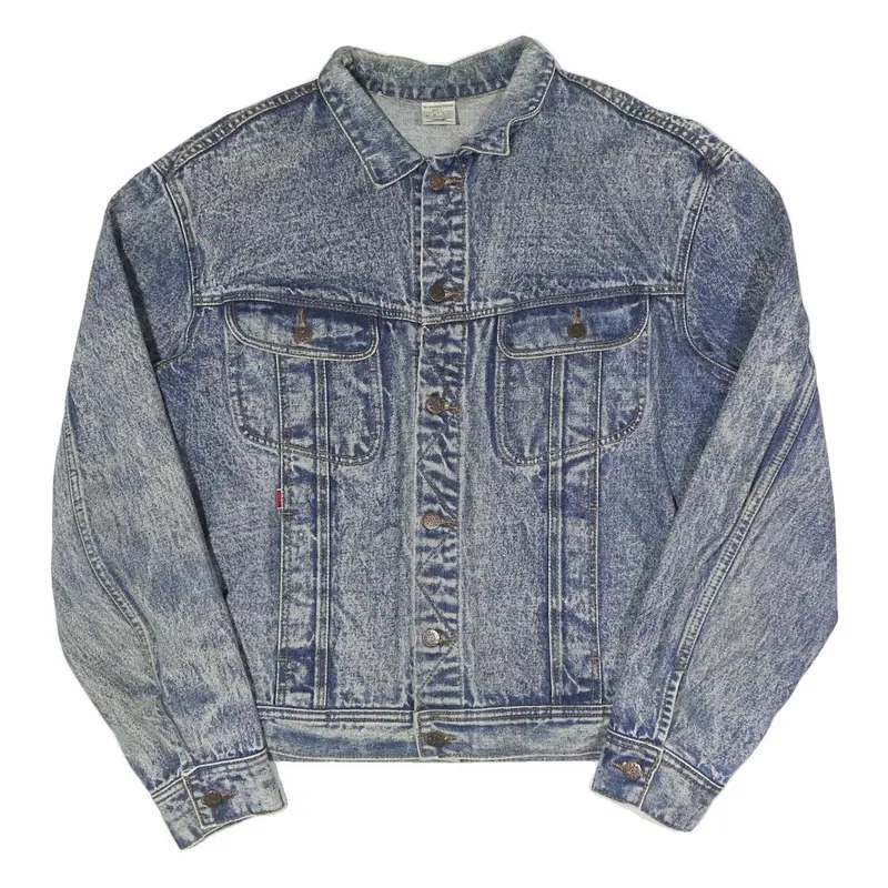 Stand Mens Blue Denim Jacket L Cotton Blend Button Front Classic Casual 1